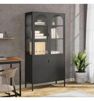 Highboard Schwarz 90x40x180 cm Glas und Stahl