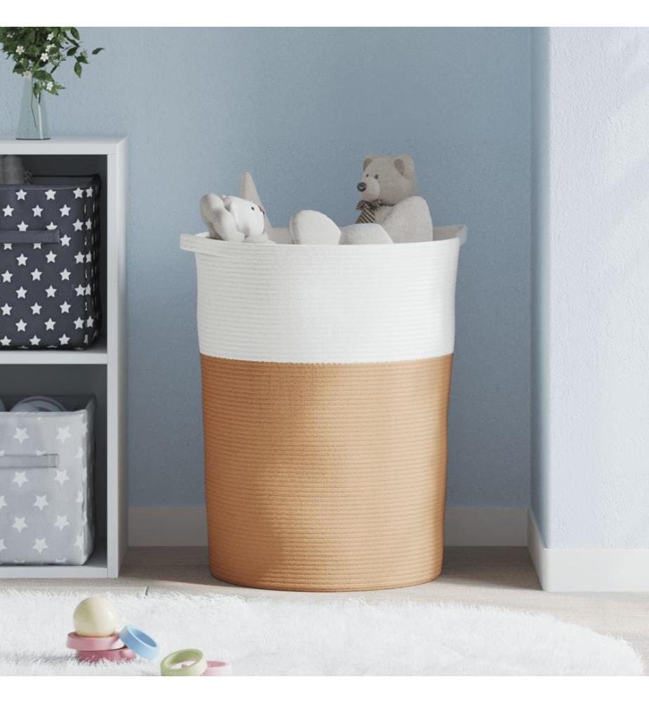 Aufbewahrungskorb Braun und Weiss Ø49x65 cm Baumwolle