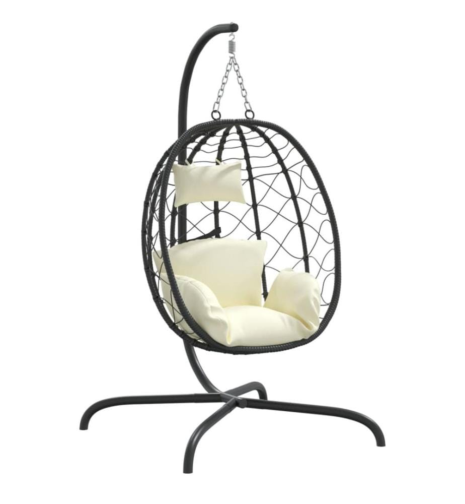 Chaise suspendue en forme d'oeuf avec coussin blanc crème