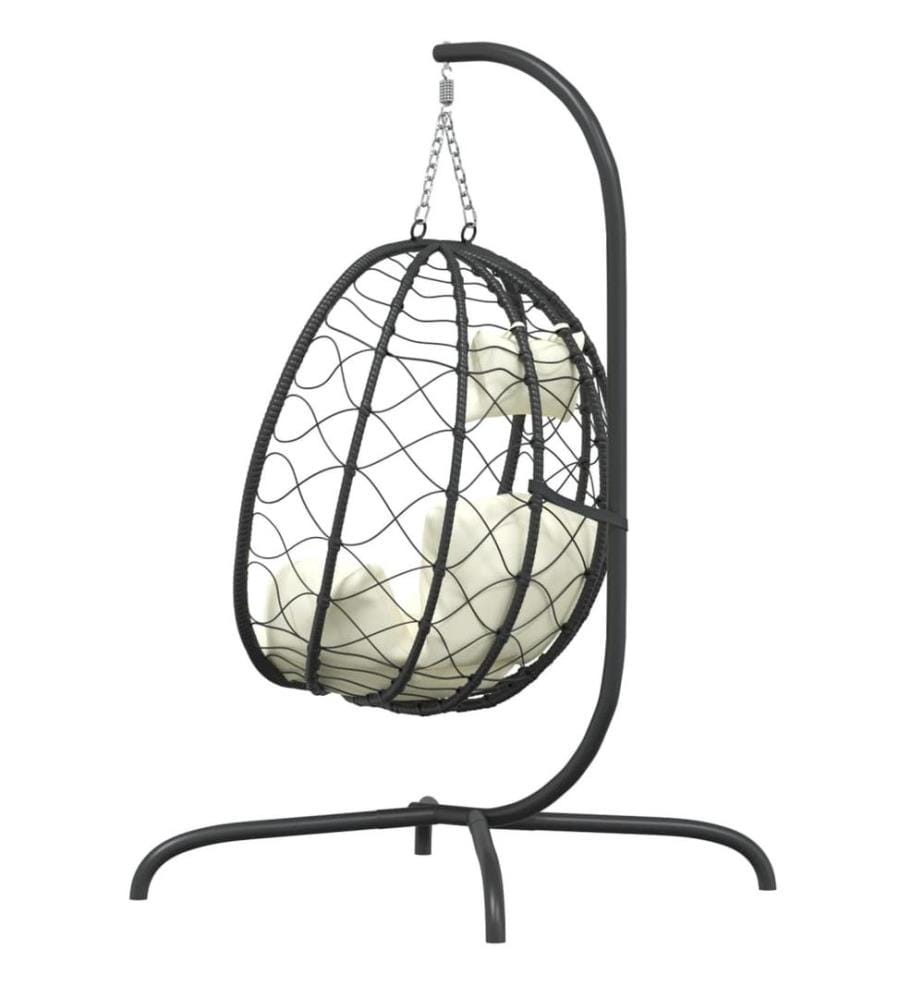 Chaise suspendue en forme d'oeuf avec coussin blanc crème