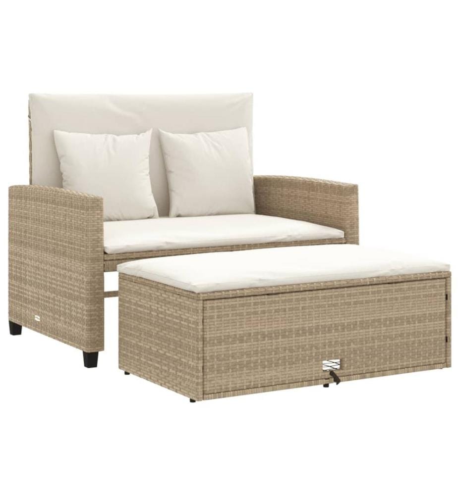 Gartensofa mit Kissen 2-Sitzer Beige Poly Rattan