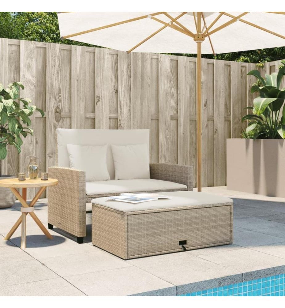 Gartensofa mit Kissen 2-Sitzer Beige Poly Rattan