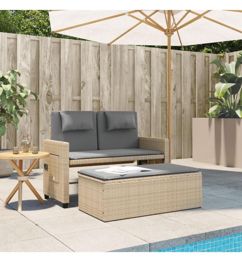 Gartenbank Verstellbar mit Kissen Beige Poly Rattan