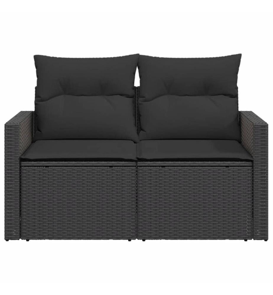 Gartensofa mit Kissen 2-Sitzer Schwarz Poly Rattan