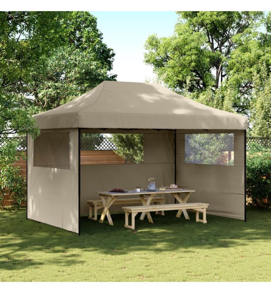 Tente de réception pliable escamotable 3 parois latérales taupe