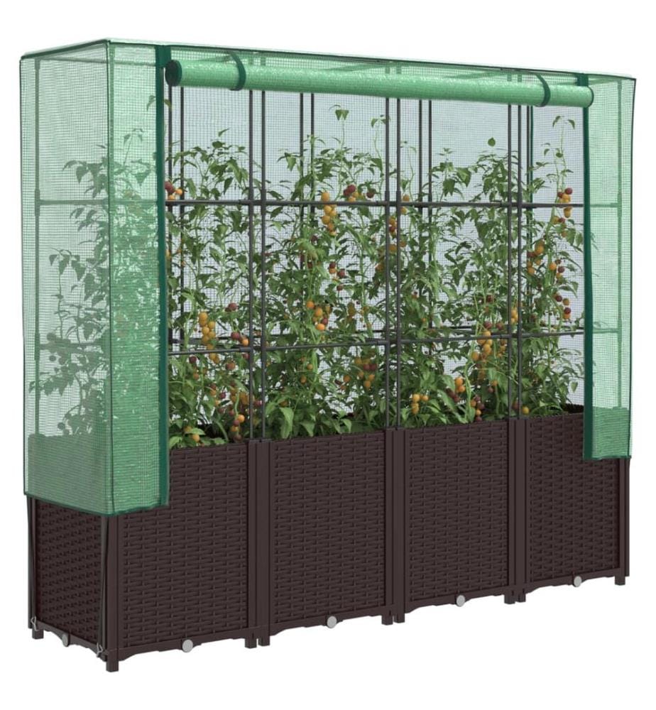 Hochbeet mit Gewächshaus-Aufsatz Rattan-Optik 160x40x153 cm