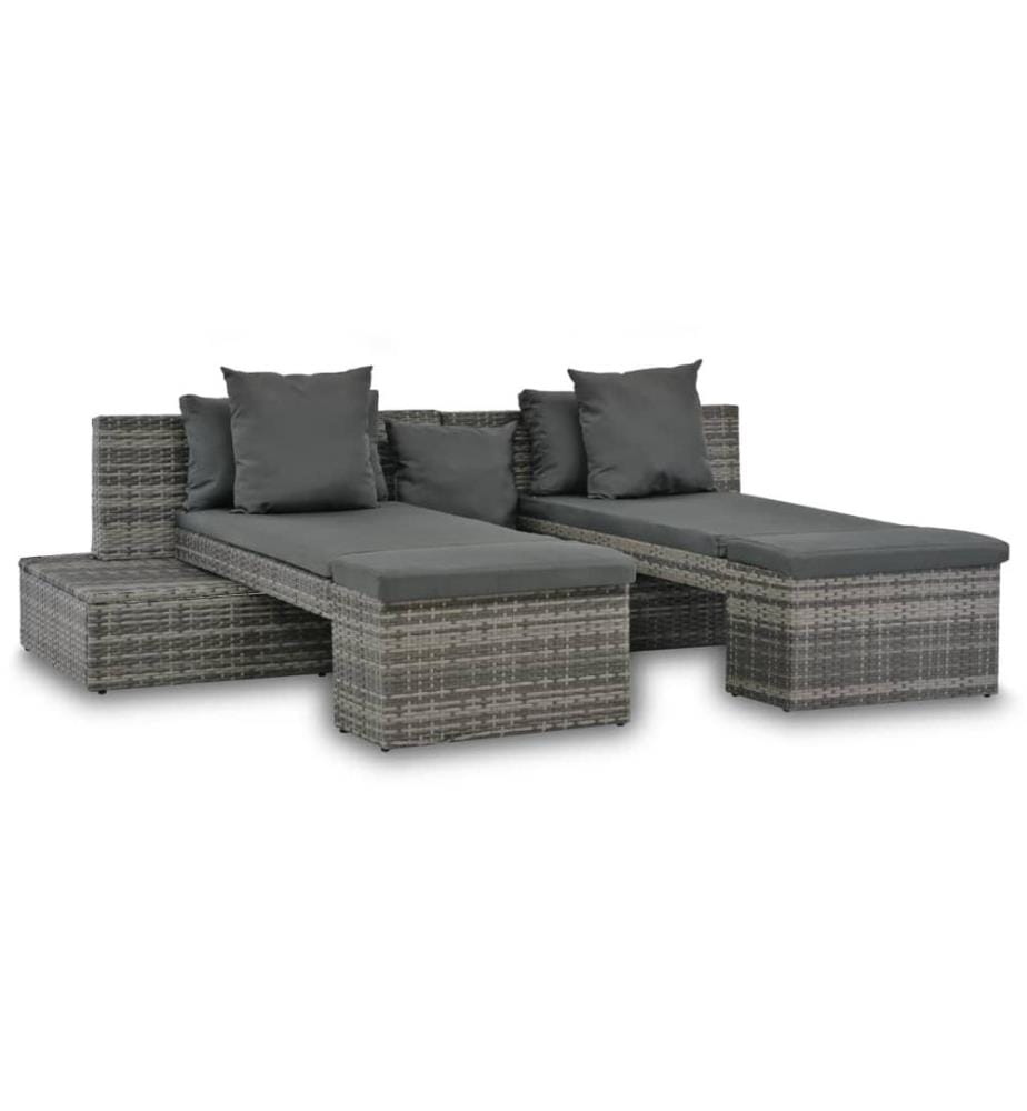 4-tlg. Garten-Sofagarnitur mit Kissen Grau Poly Rattan