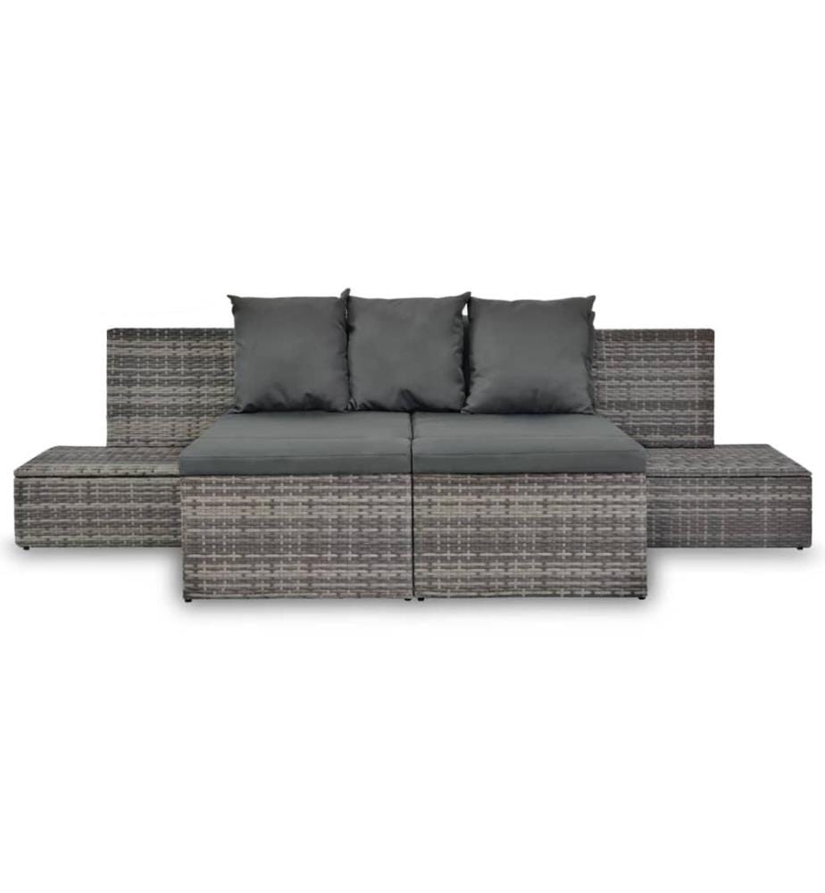 4-tlg. Garten-Sofagarnitur mit Kissen Grau Poly Rattan