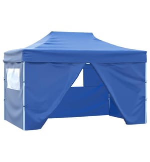 Tente de réception pliable avec 4 parois 3x4 m Acier Bleu