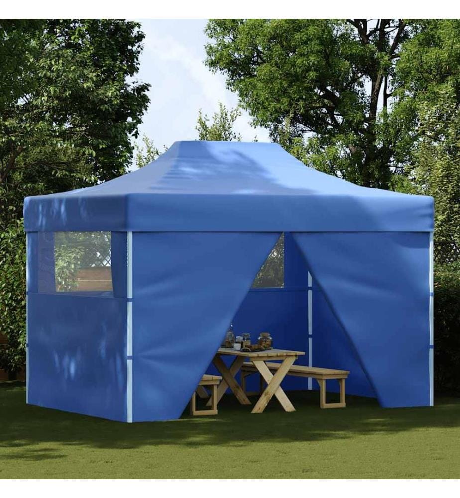 Tente de réception pliable avec 4 parois 3x4 m Acier Bleu