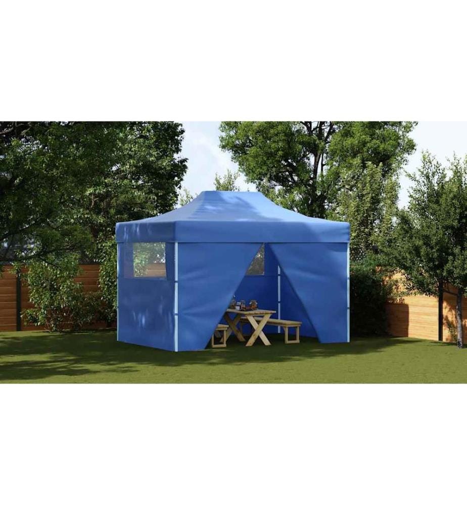 Tente de réception pliable avec 4 parois 3x4 m Acier Bleu