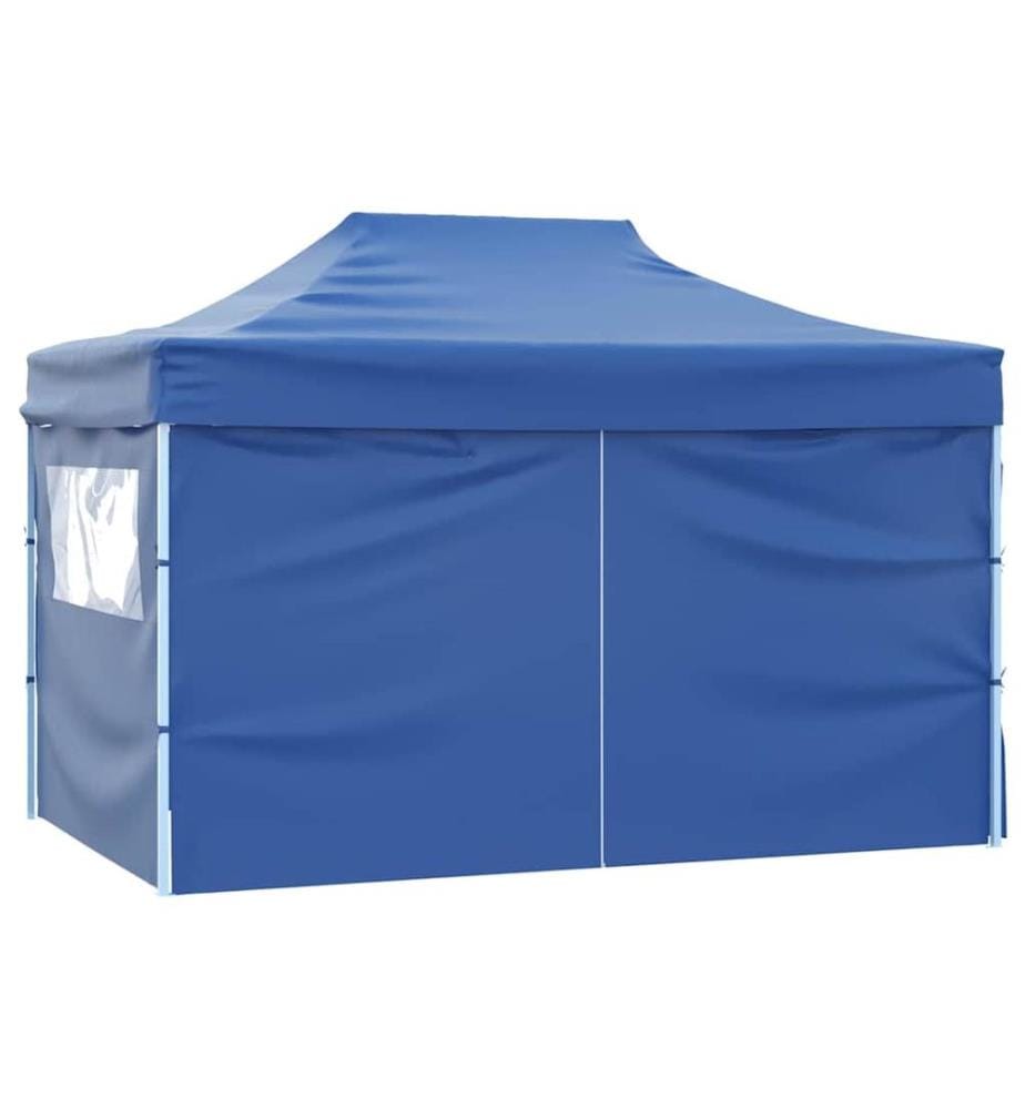 Tente de réception pliable avec 4 parois 3x4 m Acier Bleu