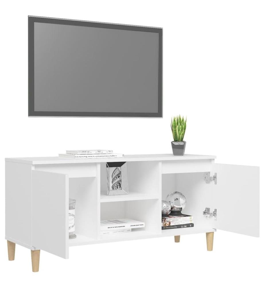TV-Schrank mit Massivholz-Beinen Weiss 103,5x30x50 cm