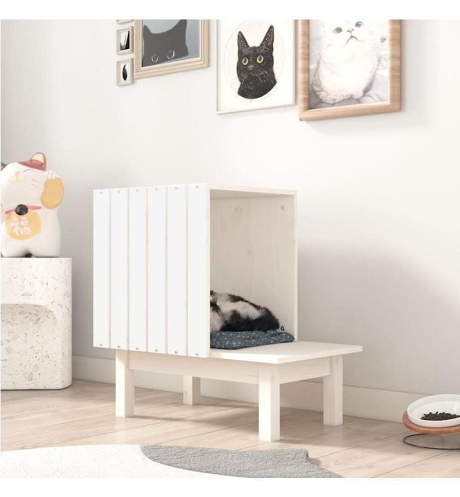 Katzenhaus Weiss 60x36x60 cm Massivholz Kiefer