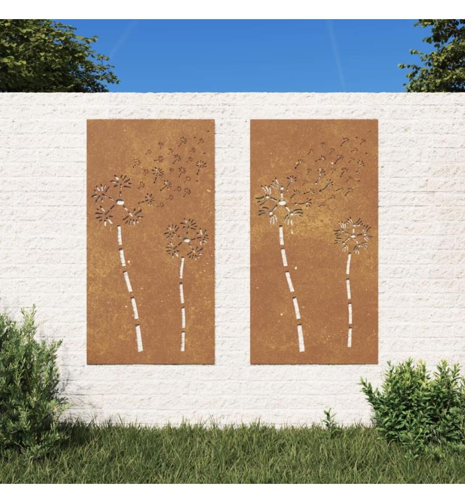 2-tlg. Garten-Wanddeko 105x55 cm Cortenstahl Blumen-Design