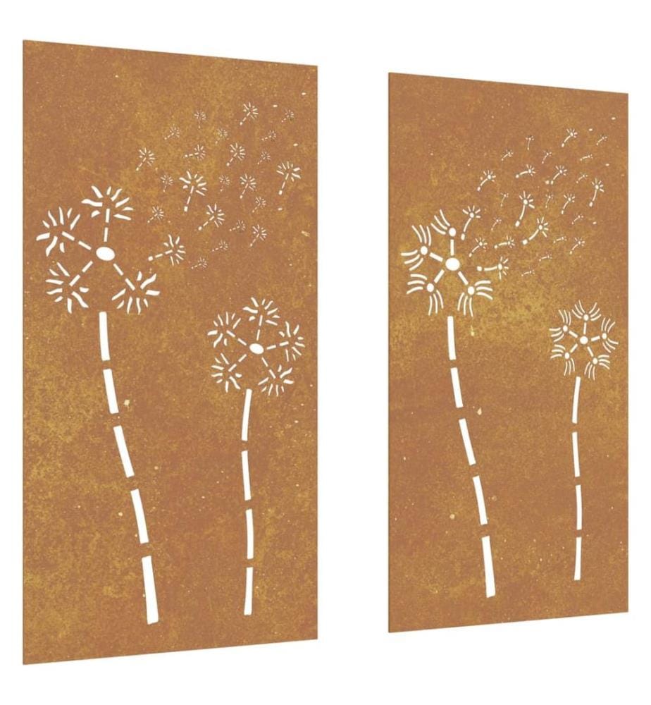 2-tlg. Garten-Wanddeko 105x55 cm Cortenstahl Blumen-Design