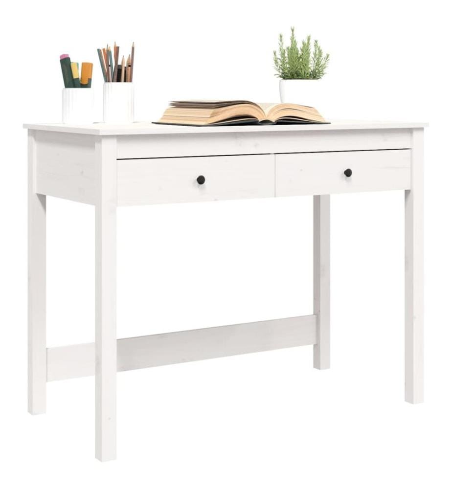 Schreibtisch mit Schubladen Weiss 100x50x78 cm Massivholz Kiefer