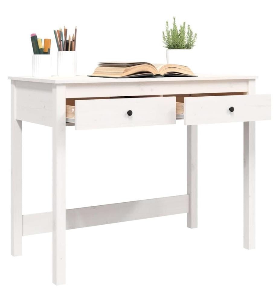 Schreibtisch mit Schubladen Weiss 100x50x78 cm Massivholz Kiefer