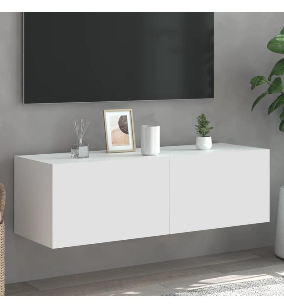 Meuble TV mural avec lumières LED blanc 100x35x31 cm