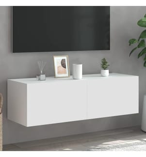 Meuble TV mural avec lumières LED blanc 100x35x31 cm