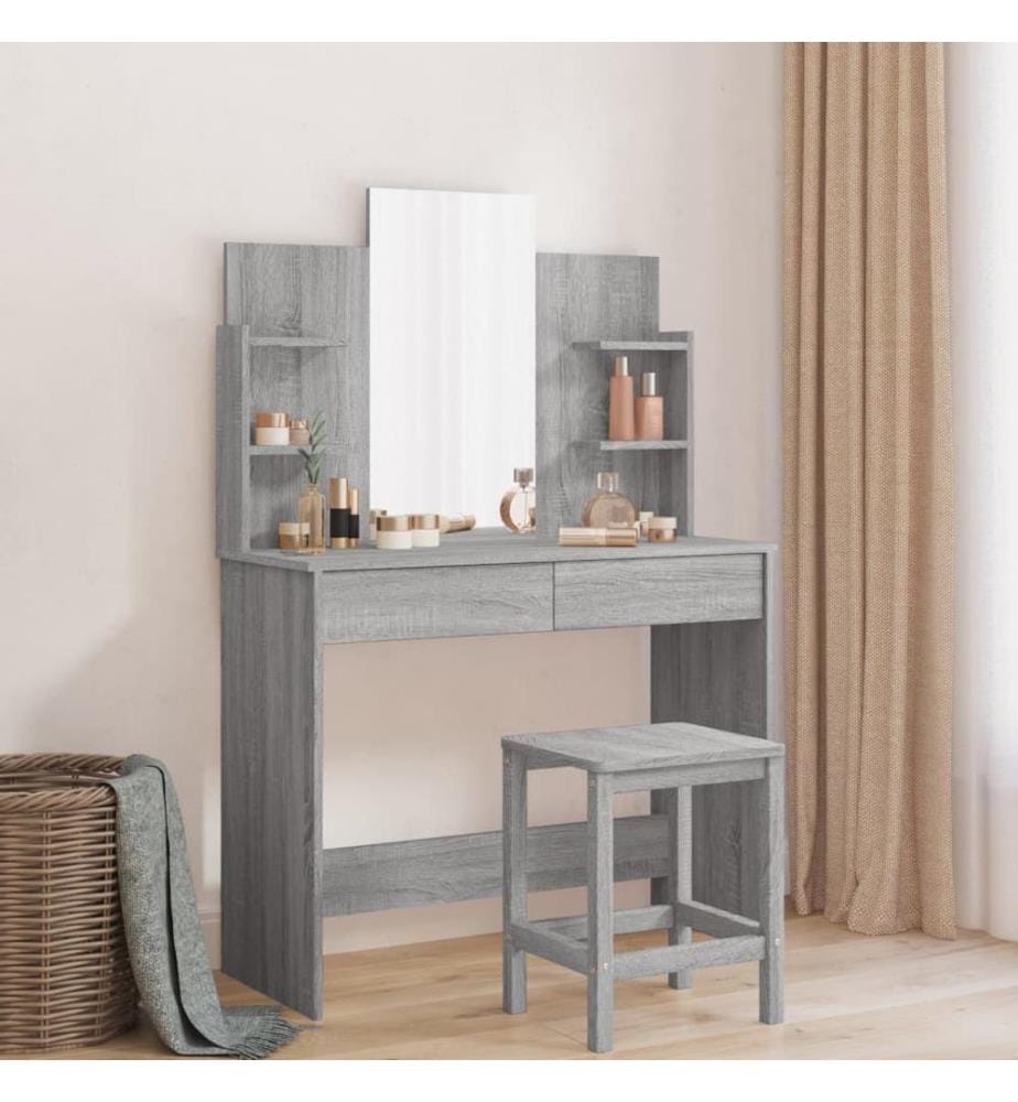 Schminktisch mit Spiegel Grau Sonoma 96x39x142 cm