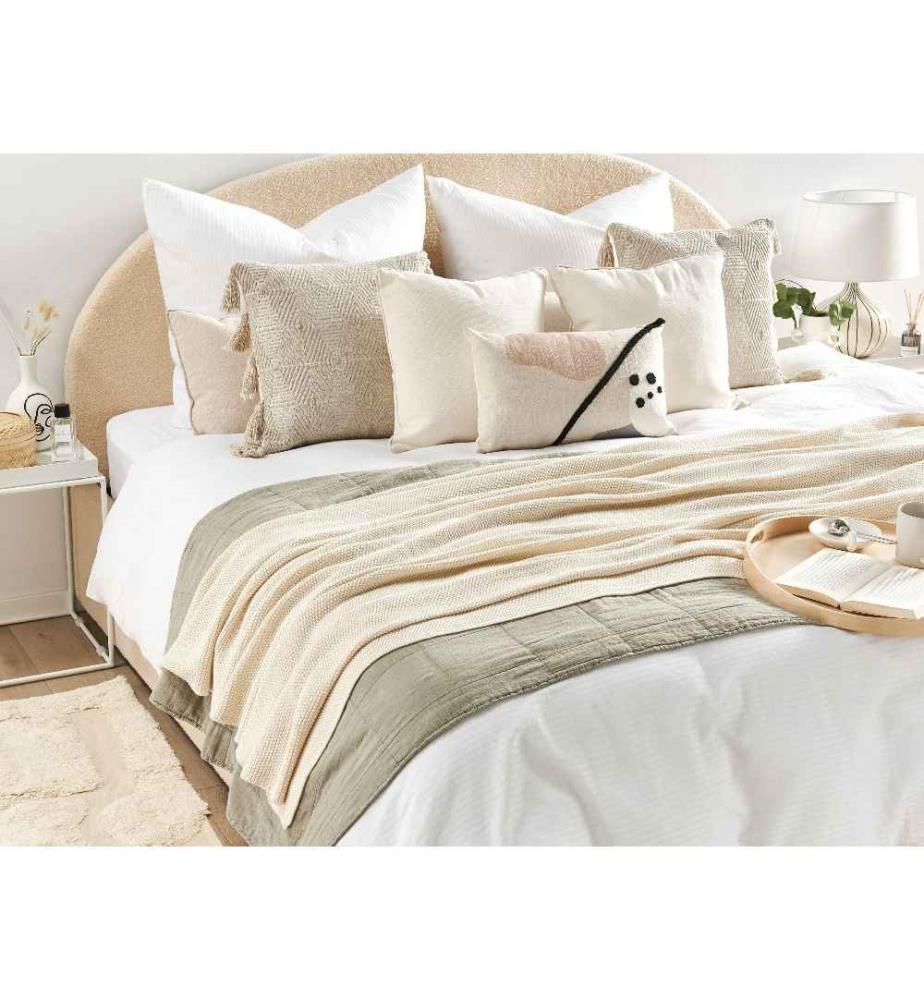 Kuscheldecke Beige Baumwolle 130 x 180 cm Klassisch Mit Fransen Handgewebt Schlafzimmer