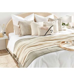 Couverture Tricotée en Coton Beige 130 x 180 Douce et Confortable au Style Scandinave