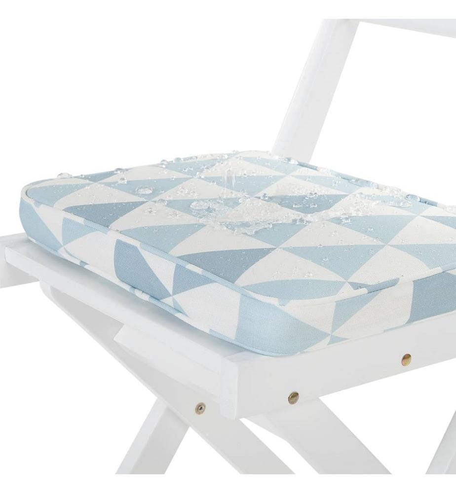 Sitzkissen Set 2 Auflagen für Gartenstühle Dreieck-Motiv Blau/Weiss für Garten für Balkonset