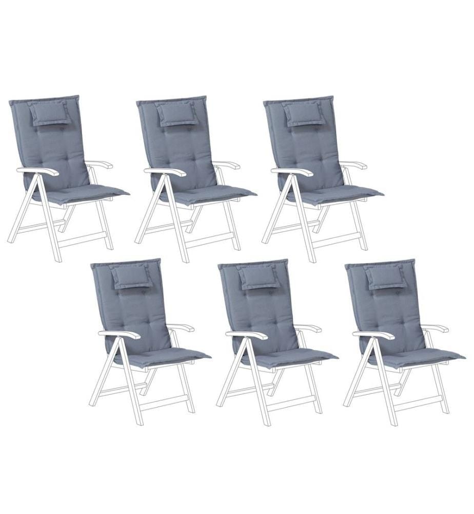 Lot de 6 Coussins d'Assise Confortables pour Chaise de Jardin en Tissu Hydrofuge et Anti UV Bleu