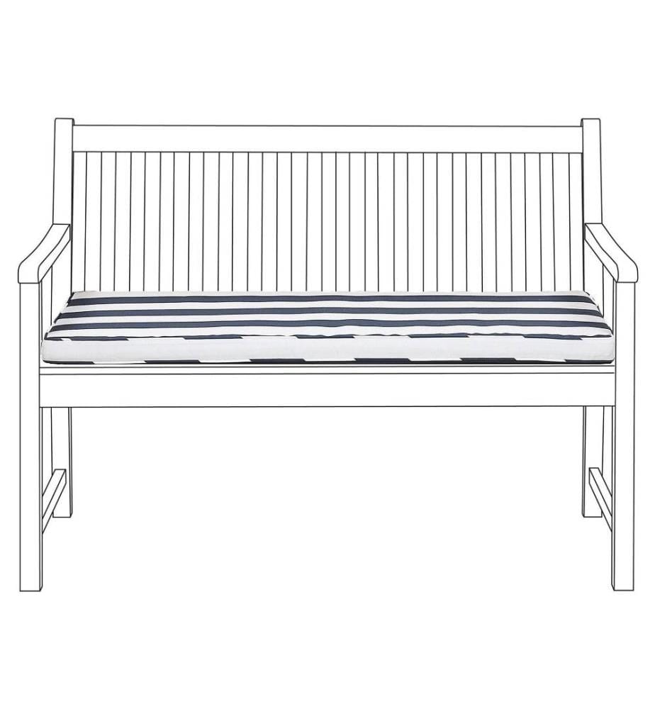 Coussin d'Assise pour Banc de Jardin en Tissu Hydrofuge Anti-UV et Anti-Taches à Rayures Bleues Idéal pour Extérieur Moderne et Classique