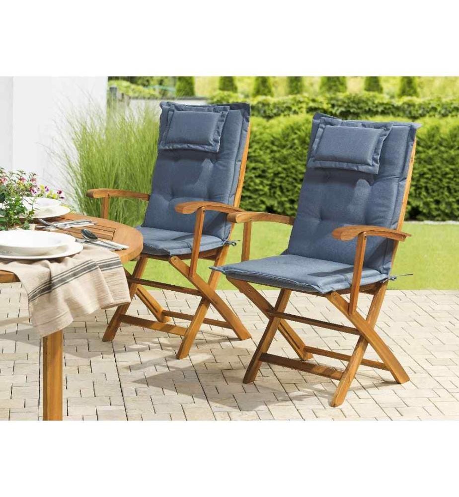 Lot de 2 Coussins d'Assise en Tissu Polyester Bleu avec Rembourrage en Mousse pour Chaises de Jardin Modernes