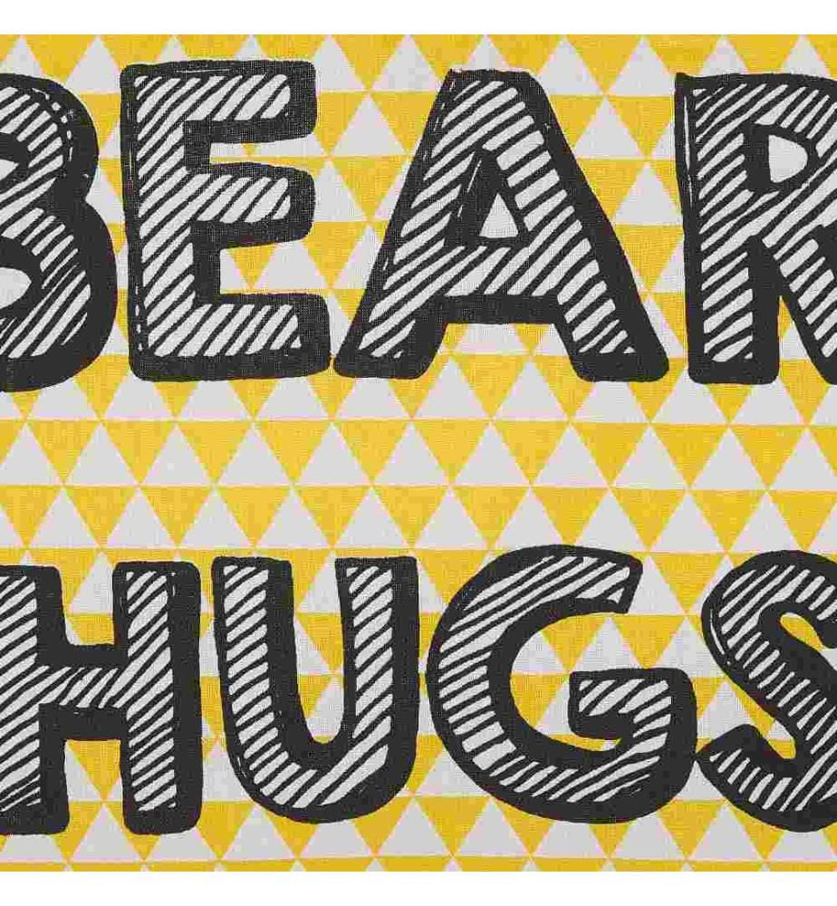 Coussin ou Oreiller Fun Jaune Avec Texte Bear Hugs pour Enfants ou Ados Parfait Pour Chambre de Style Moderne ou Scandinave