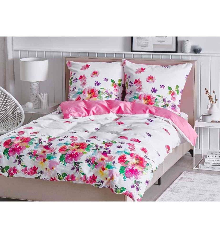 Ensemble Housse de Couette et Taie d Oreiller Fille Motif Floral en Coton Rose 135 x 200 cm Pour Chambre d'Adulte
