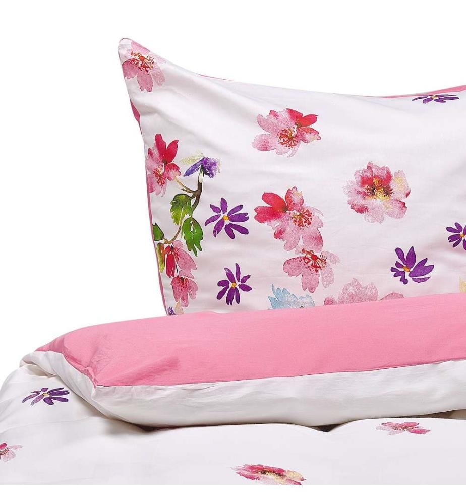 Ensemble Housse de Couette et Taie d Oreiller Fille Motif Floral en Coton Rose 135 x 200 cm Pour Chambre d'Adulte