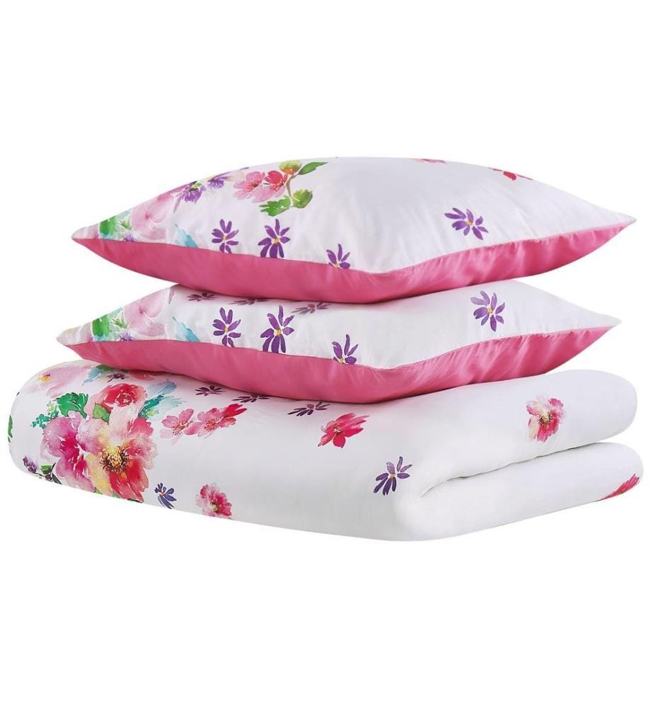 Ensemble Housse de Couette et Taie d Oreiller Fille Motif Floral en Coton Rose 135 x 200 cm Pour Chambre d'Adulte