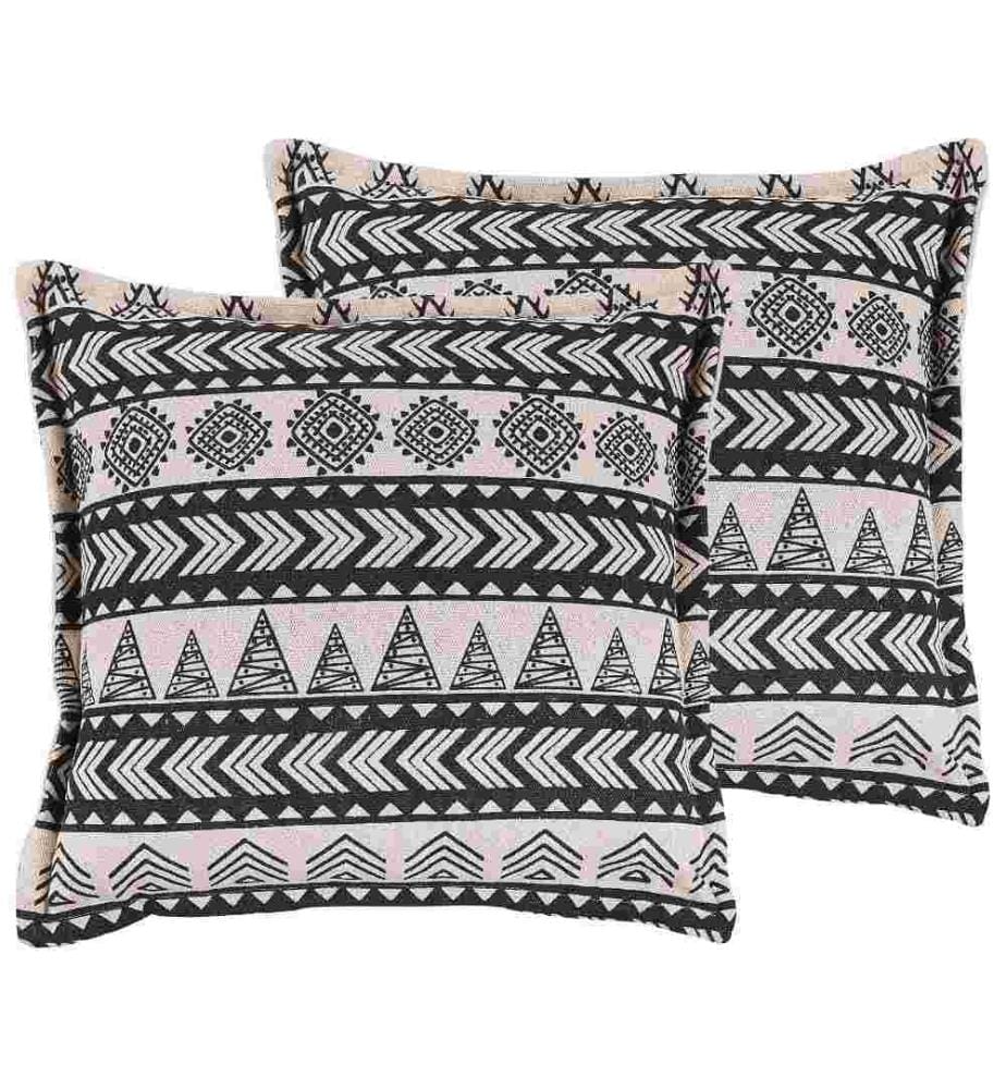 Lot de 2 Coussins Décoratifs Noir Beige Avec Motifs Bohème et Housse Amovible Pour Lit ou Canapé Design et Moderne ou Boho