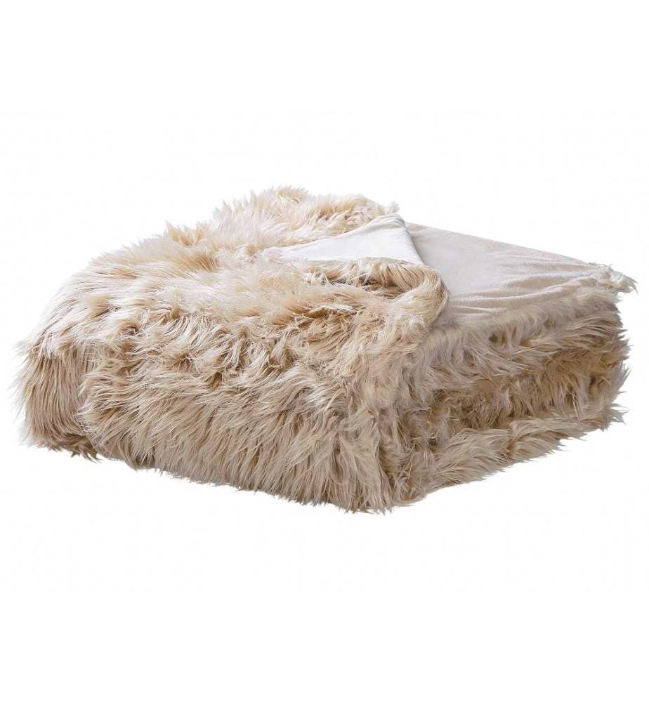 Couvre-lit Marron Clair en Fausse Fourrure Chaud 200 x 220 cm pour l'Hiver et Tout Doux Parfait pour Décorer un Lit de Grande Taille