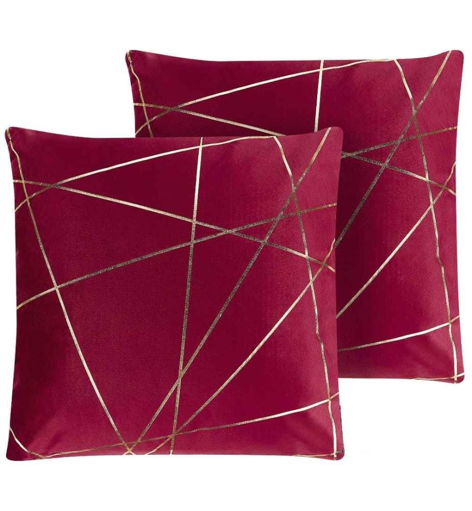 2 Coussins Déco en Velours Rouge Motif Géométrique Doré Déhoussables Idéals pour Salon ou Chambre Moderne et Glamour