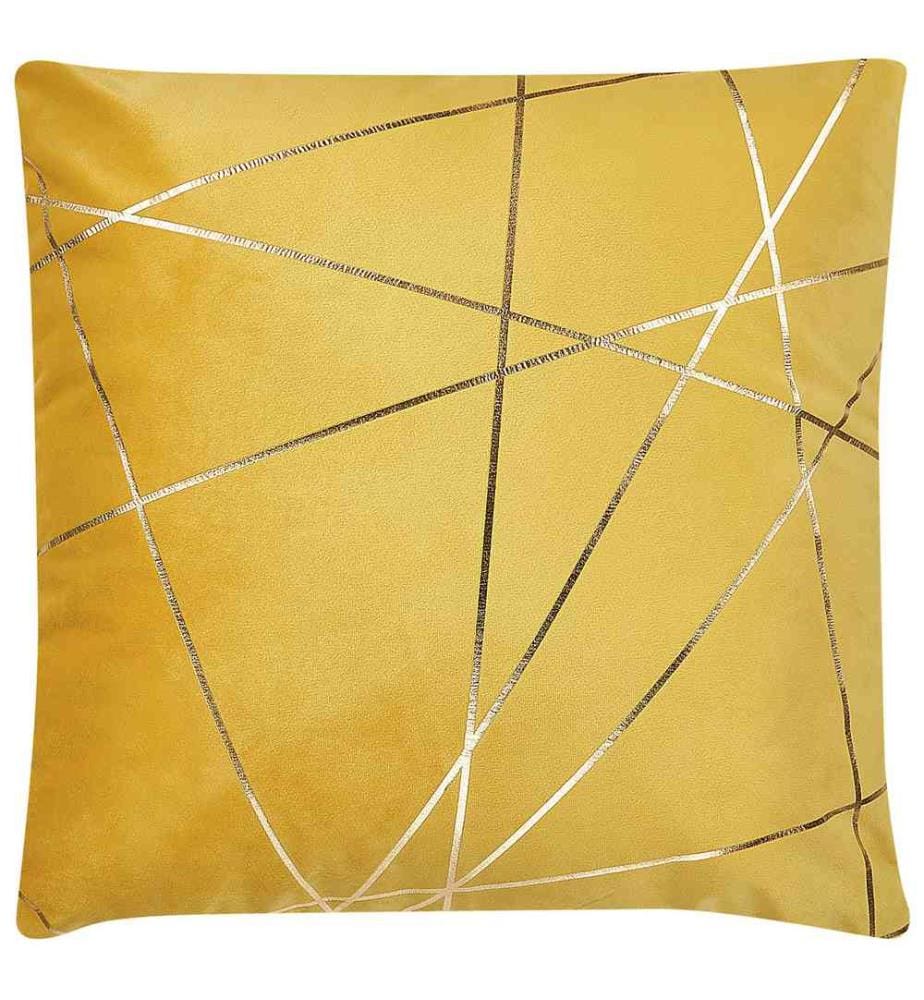 2 Coussins Déco en Velours Jaune Motif Géométrique Doré Déhoussables Idéals pour Salon ou Chambre Moderne et Glamour