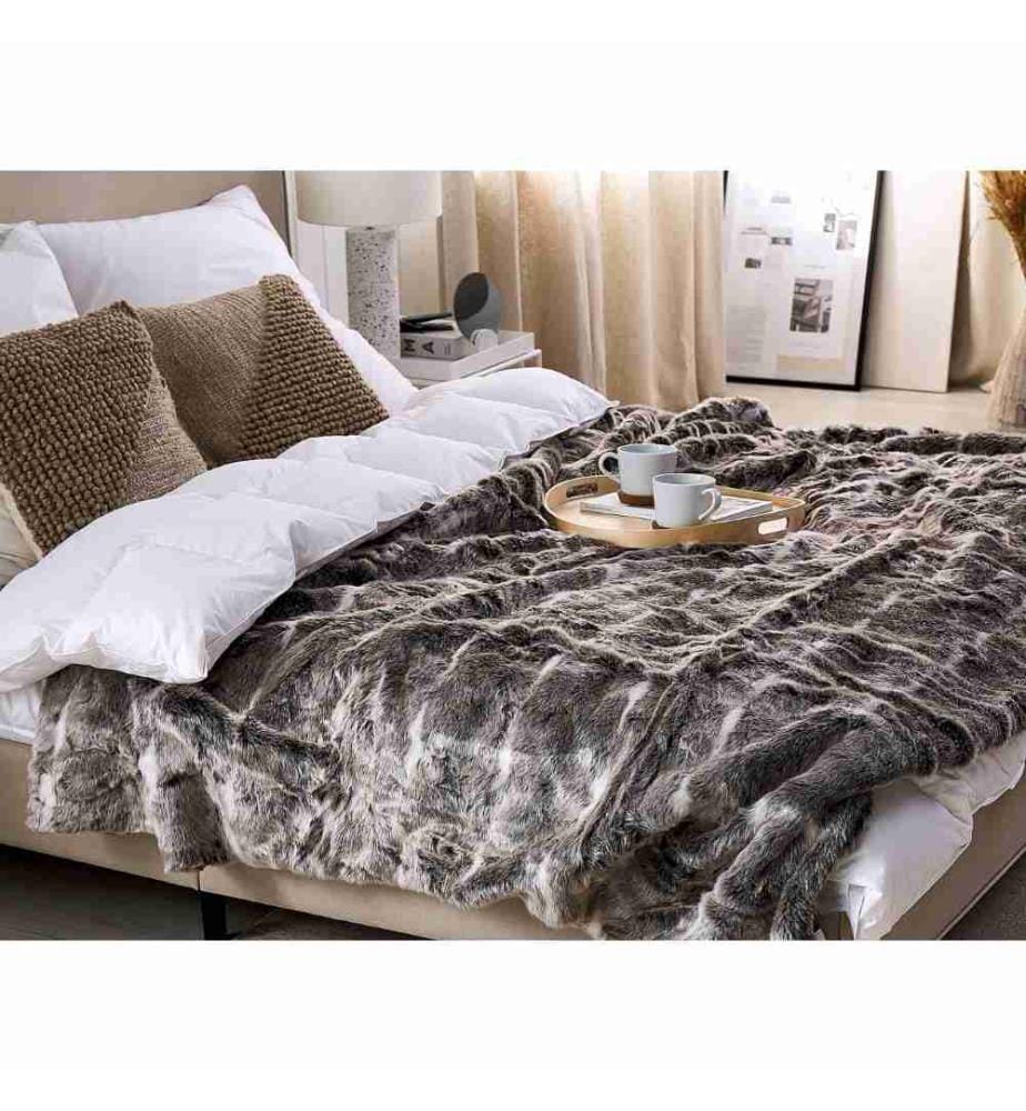 Kuscheldecke Braun / Weiss Acryl / Polyester 180 x 220 cm Shaggy Schlafzimmer Wohnzimmer