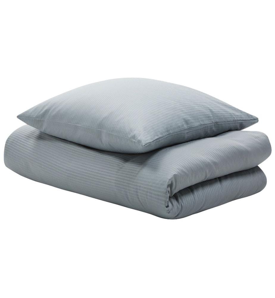 Bettwäsche Set Grau Streifen Baumwolle 3-teilig Überlänge für Doppelbett 200x220 cm 2 Kopfkissenbezüge und Deckenbezug mit Knopfverschluss
