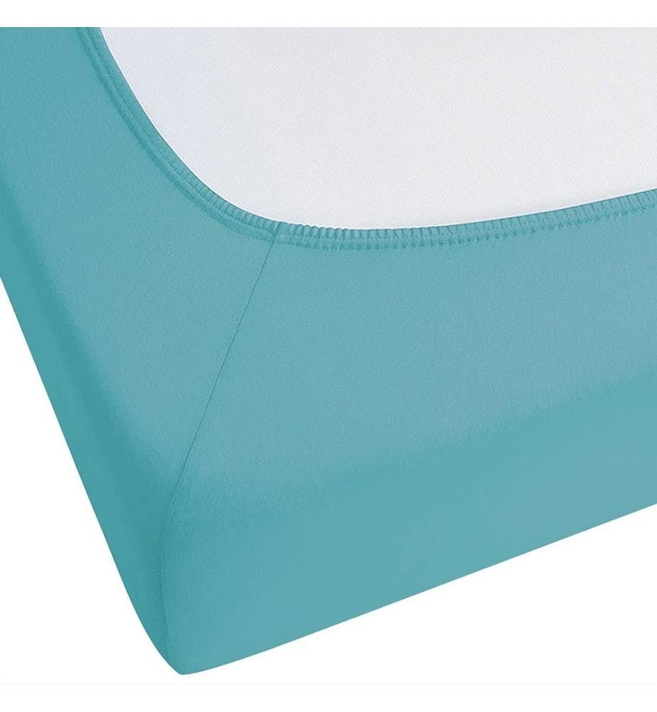 Spannbettlaken Türkis Baumwolle mit Gummizug 90 x 200 cm Betttuch für Klassische Hohe Matratze Atmungsaktiv Schlafzimmer Kinderzimmer