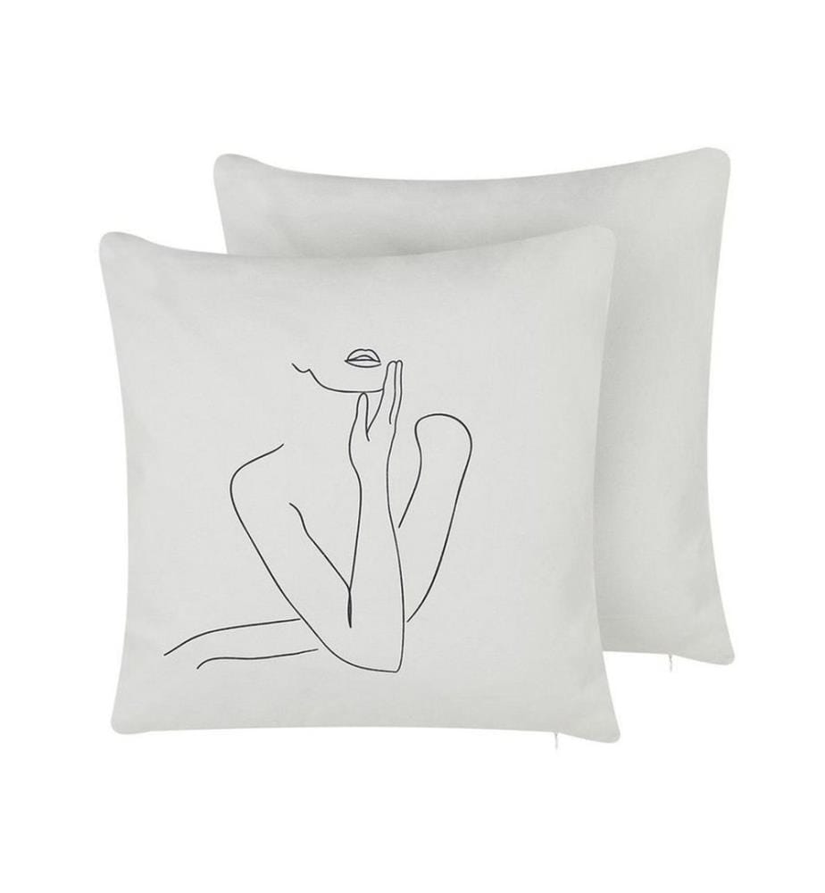 Coussins Décoratifs Blanc en Velours 45 x 45 cm avec Motif de Femme Corps Artistique Housse Amovible Lot de 2