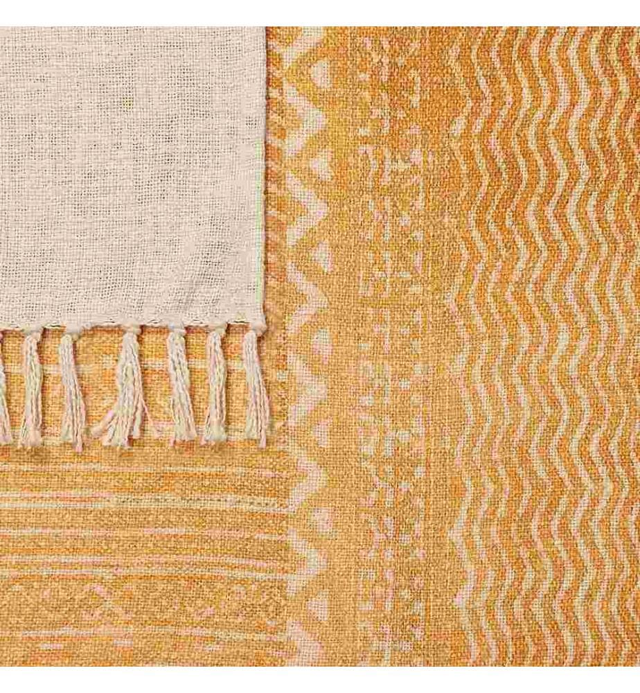 Couvre-Lit Beige / Jaune en Coton 180 x 130 cm à Double Face Deux Couleurs Très Doux Déco pour Chambre de Style Boho Rustique