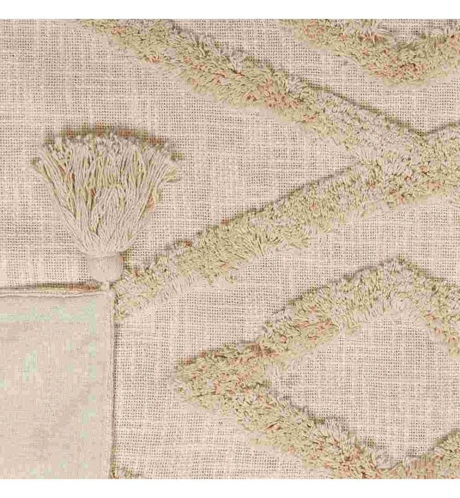 Kuscheldecke Beige Baumwolle 130 x 180 cm Handgefertigt mit Muster Orientalisch Quasten für Bett Sofa Couch Sessel Schlafzimmer Wohnzimmer Flur