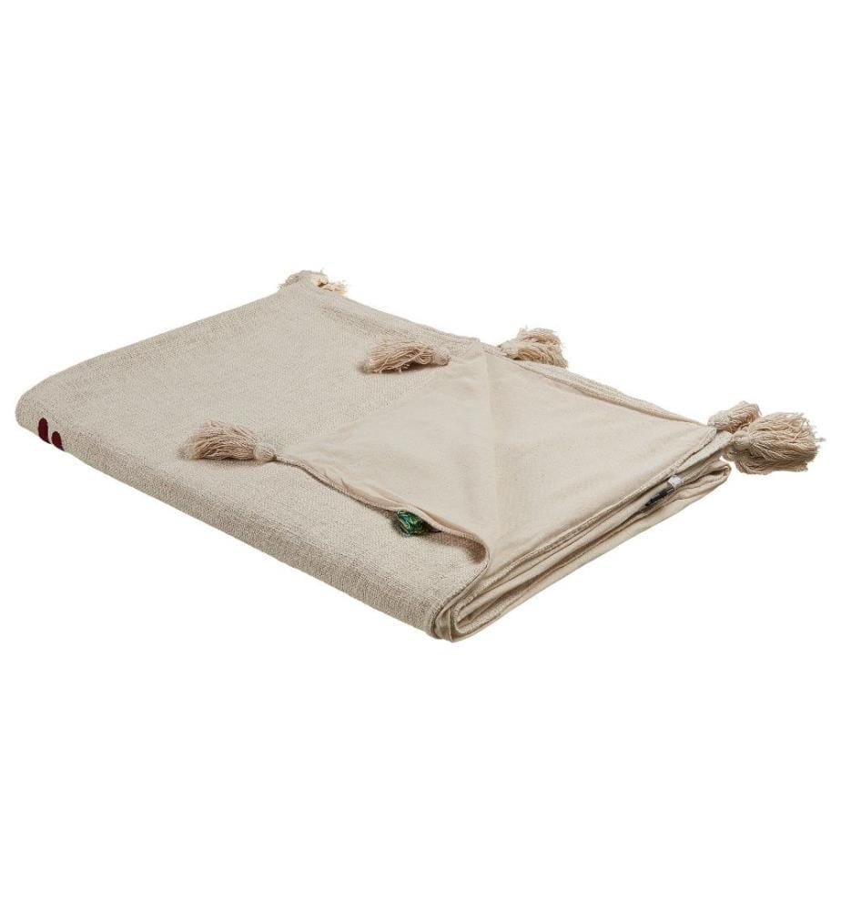 Kuscheldecke Beige und Braun Baumwolle 130 x 180 cm Handgefertigt mit Tiermuster Quasten für Bett Sofa Couch Sessel Schlafzimmer Wohnzimmer