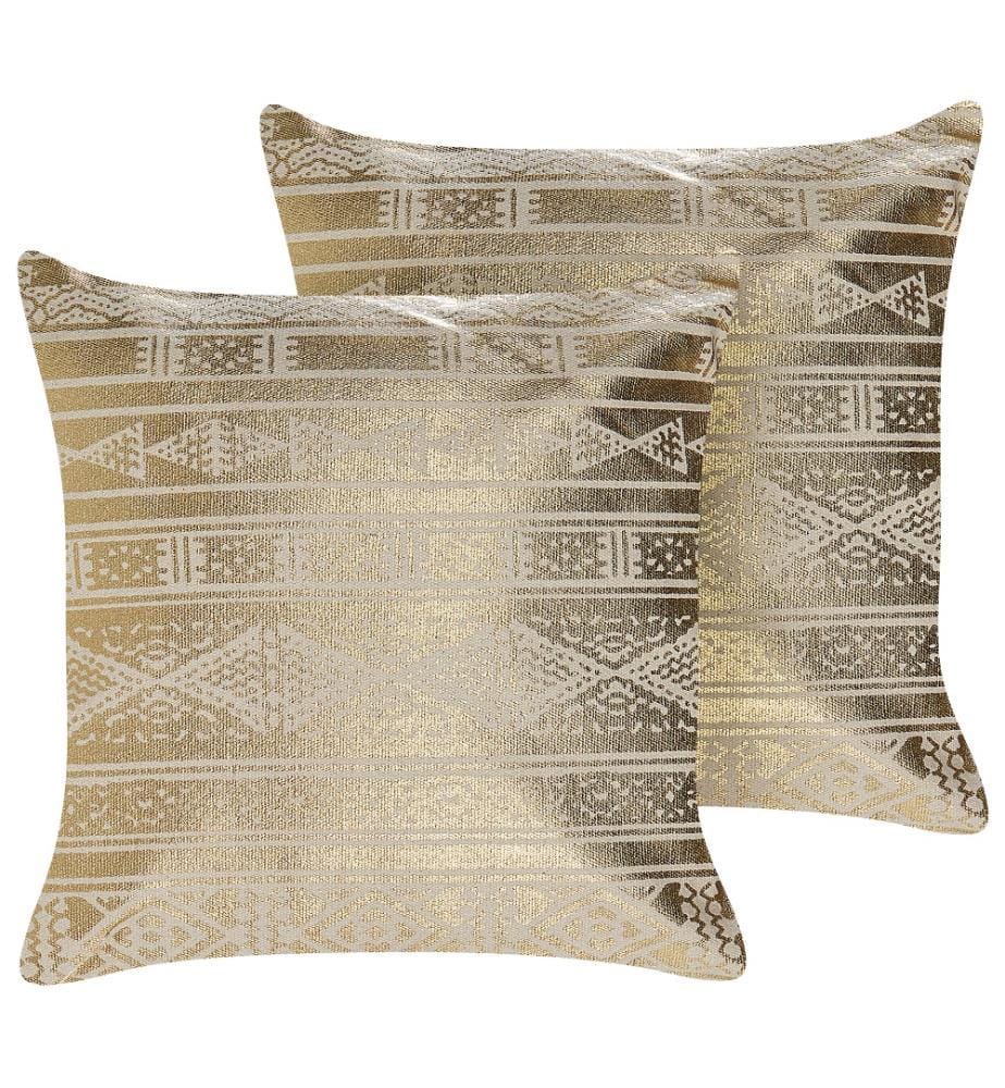 Lot de 2 Coussins Dorés en Coton 50 x 50 cm à Motif Géométrique Housse Amovible Déco Intérieure Glamour Garniture Polyester