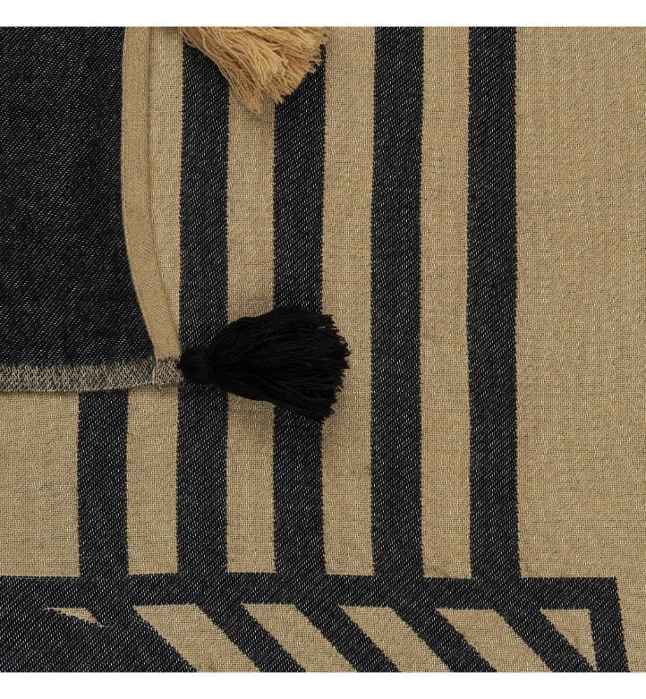 Decke mit Fransen beige / schwarz Polyester Acryl 130 x 170 cm abstraktes Muster Wohnzimmer Schlafzimmer