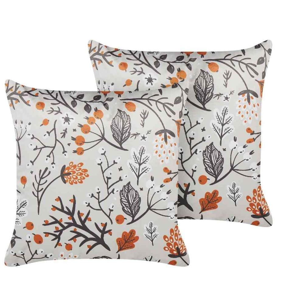 Dekokissen 2er Set Cremeweiss Samtstoff 45x45 cm Herbstmotiv Abnehmbarer Bezug Modern für Sofa Sessel Bett Wohnzimmer Schlafzimmer