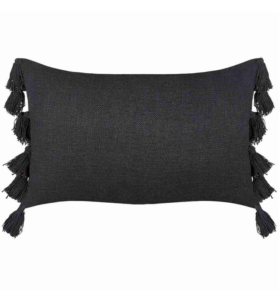 Coussin Décoratif Gris en Coton 45 x 45 cm à Pompons Housse Amovible avec Remplissage Moelleux Style Boho pour Salon Chambre